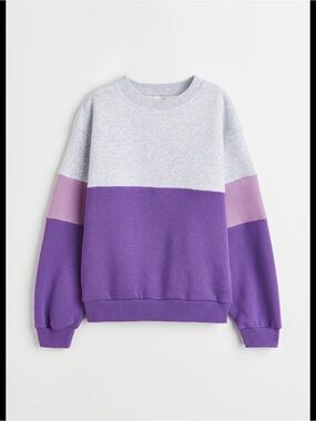 H&M Purple and Light Gray Colorblock Crewneck Sweater